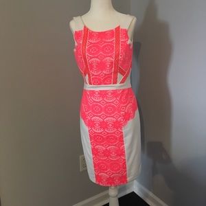 Tahari Arthur S. Levine dress w/ bright pink lace